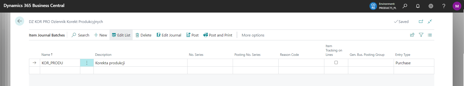 Item Journal batches with a default value