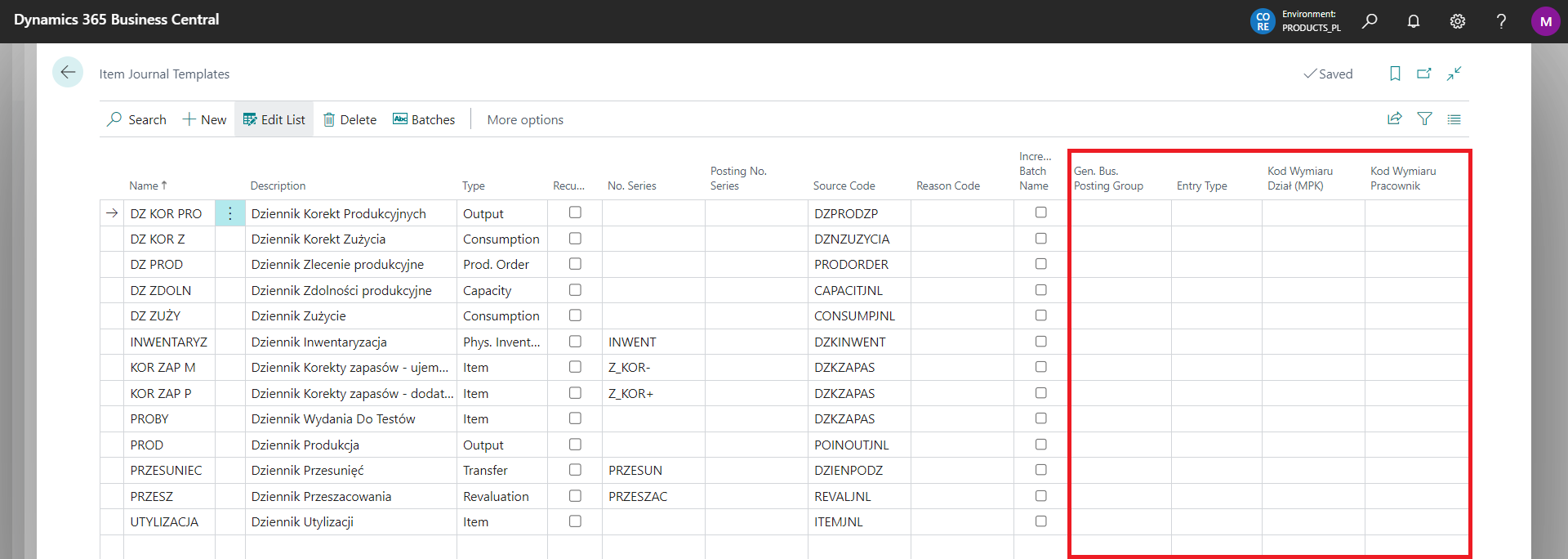 Item Journal Template with default values