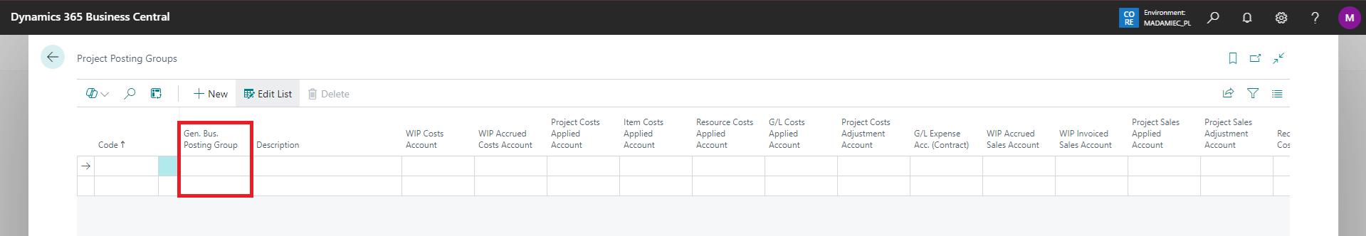 Project posting groups with default values