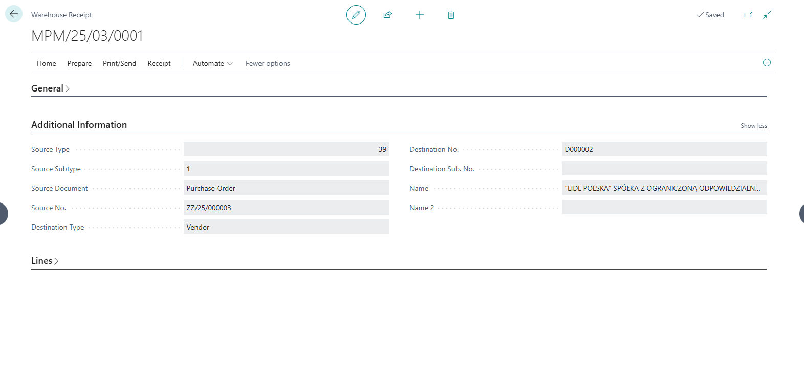 Additional Whse. Info Example