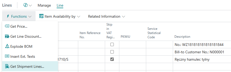 Fetch Shipment Lines Action