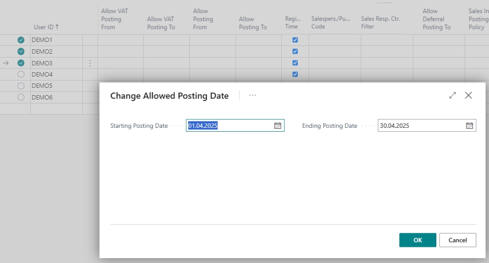 Allowed Posting Dates Change