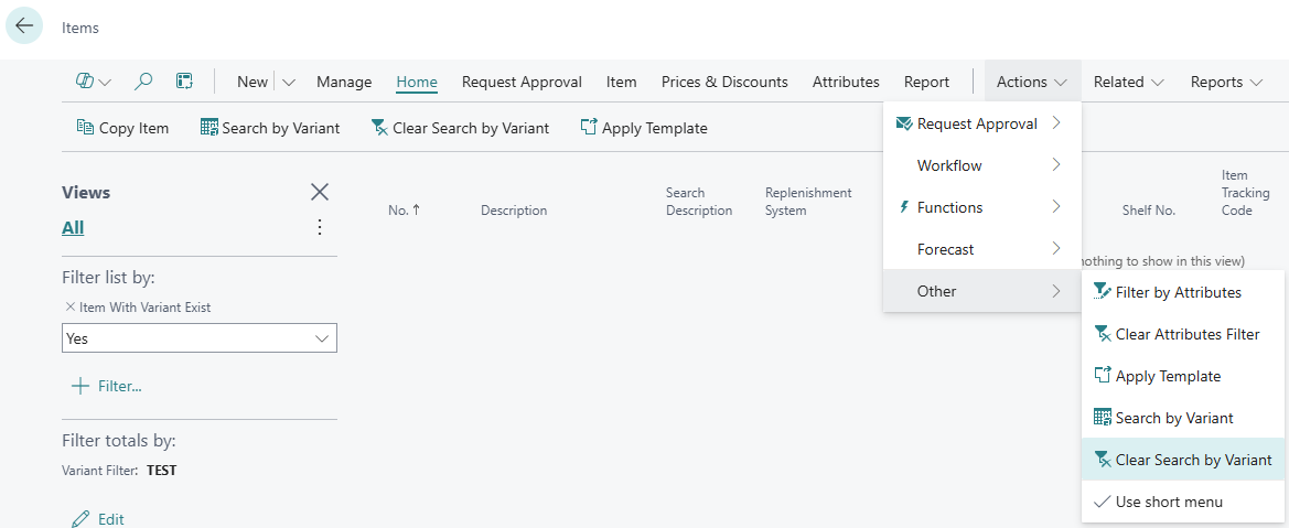 Clear Search by Variant – Ribbon