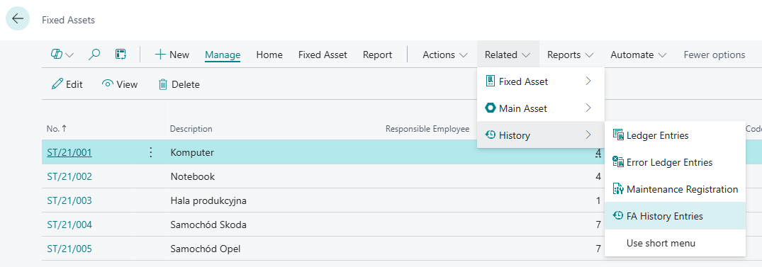 FA Card History Action