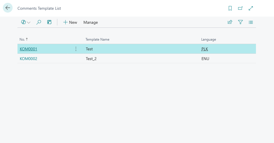 Comment Templates Page