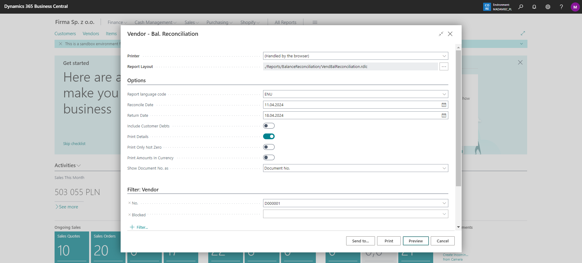 Vendor Balance Reconciliation Request Page