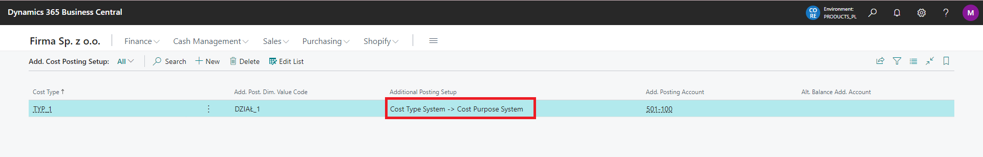 Selecting an additional posting account on the setup page
