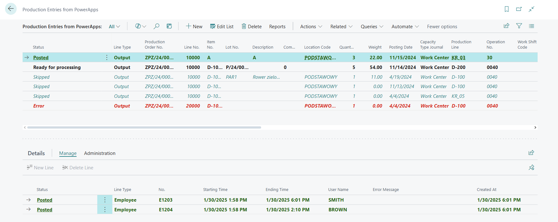 ShopFloor Detailed Output Entry