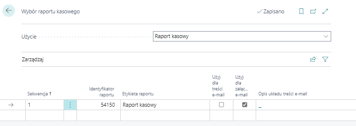Okno wyboru raportu kasowego z przypisanym raportem
