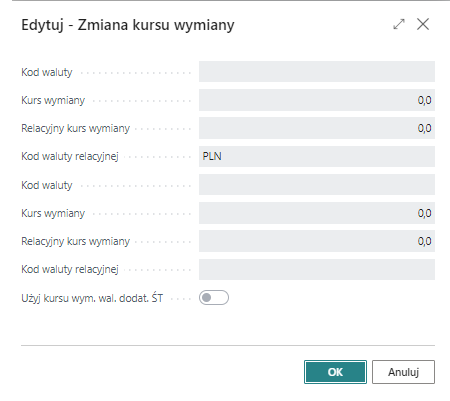 Okno korekty kursu wymiany dla kasy walutowej
