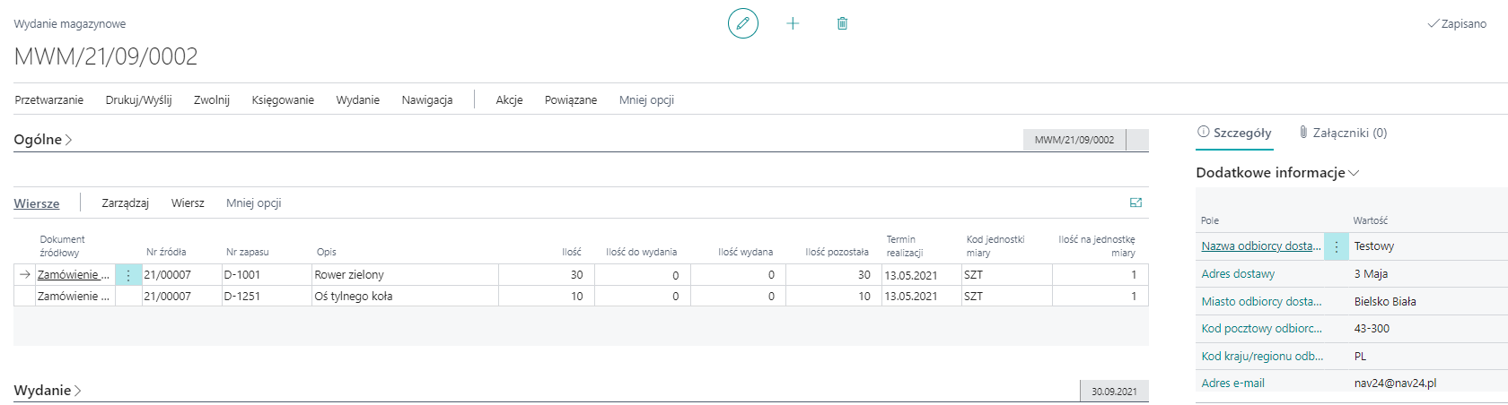 Additional Whse. Info Example