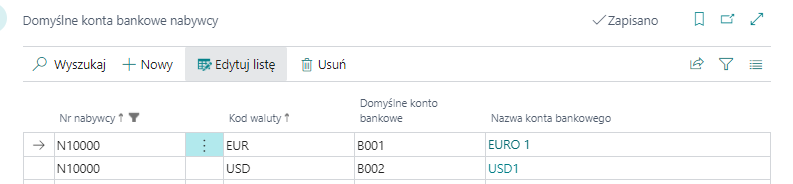 Default Customer Bank Account Preview