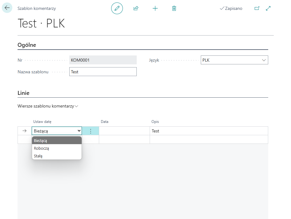 Przykładowy szablon komentarza