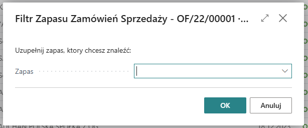 Filtruj po zapasie – okno