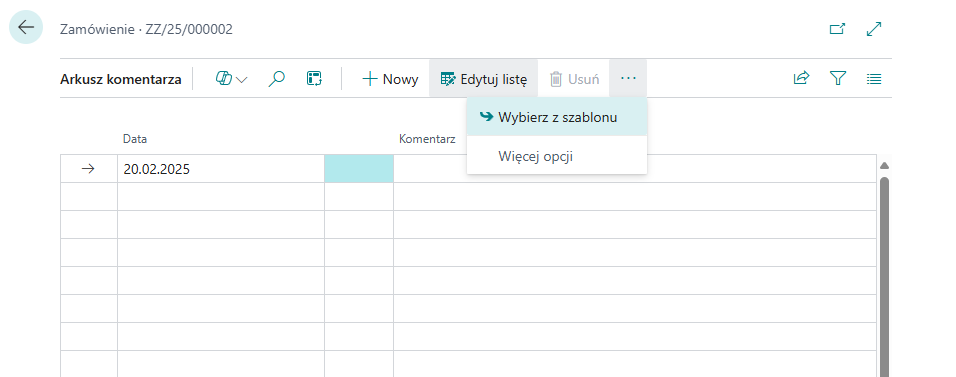 Import komentarzy z szablonu