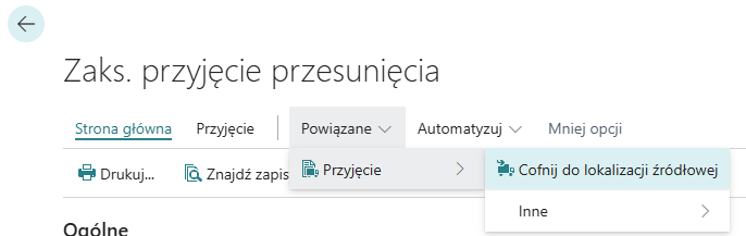 Cofnij do lokalizacji źródłowej – wstążka