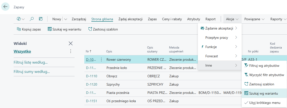Szukaj wg wariantu – wstążka