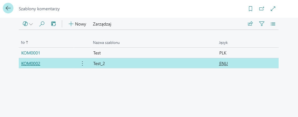 Strona Szablony komentarzy