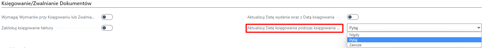 Aktualizowanie daty księgowania
