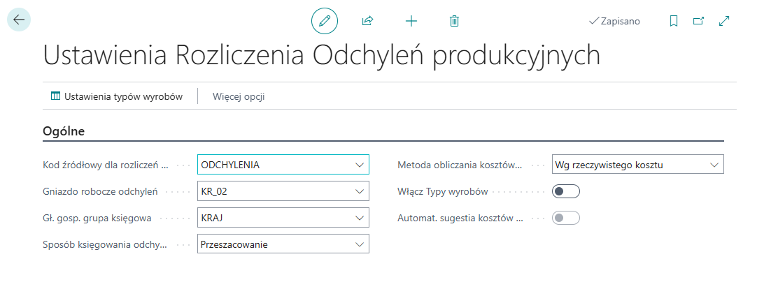 Ustawienia Rozliczenia odchyleń